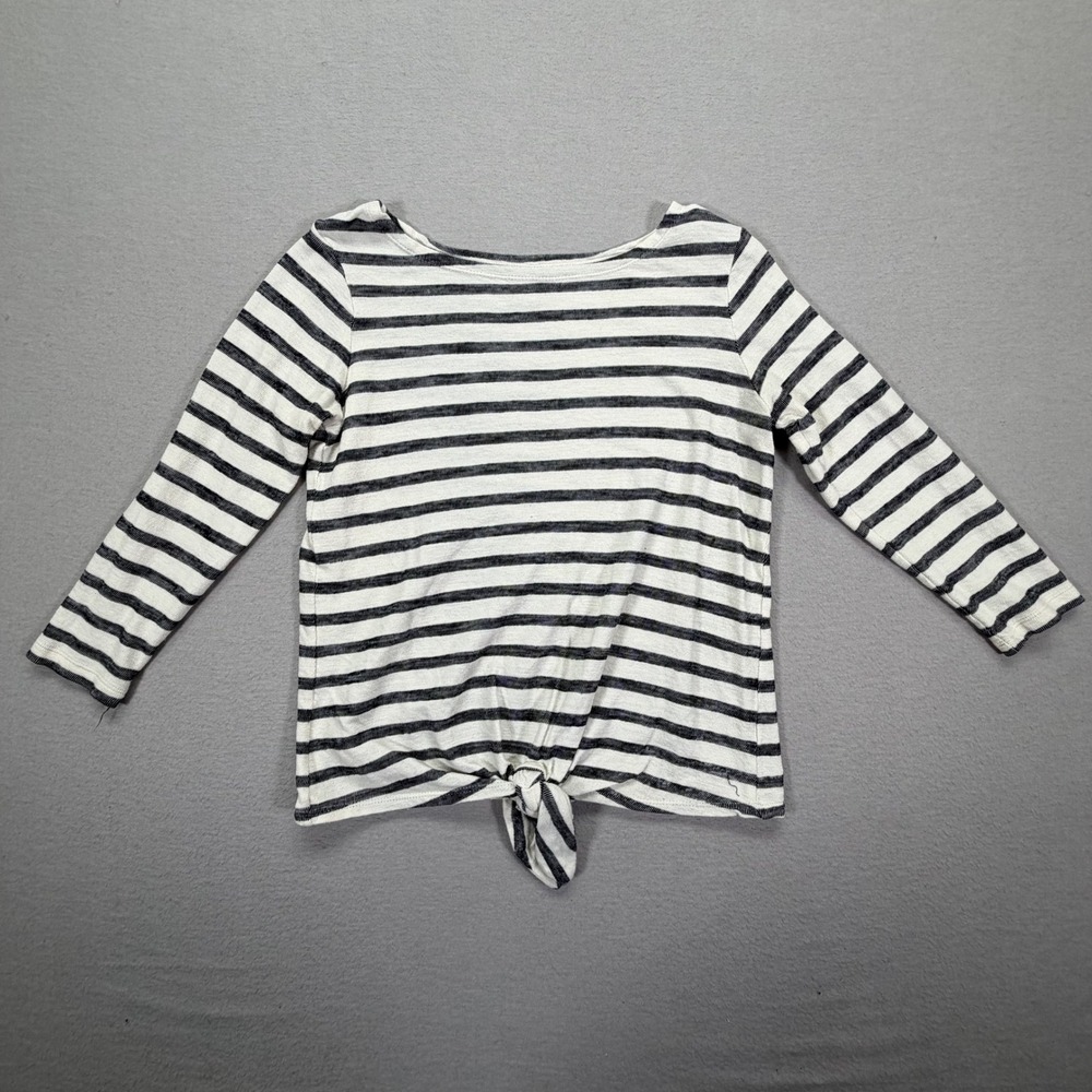 Old Navy Striped Top Womens XS Good Black White Tie Front Long Sleeve‎ Knit